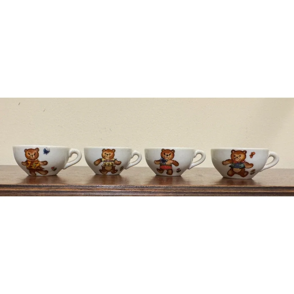 Vintage 1980s Miniature Porcelain Teddy Bears in Bathing Suits Tea Set Japan 19p